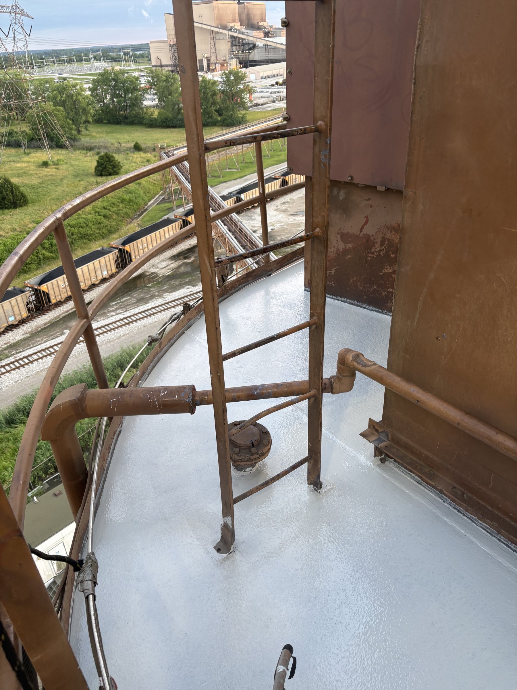 Merom Station fly ash silo roof after leak repair and protective coating work